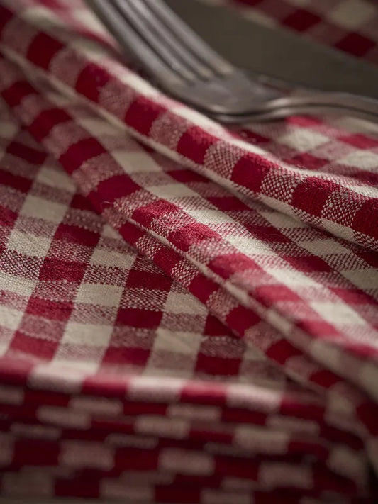 Four Cotton Gingham Napkins - Red